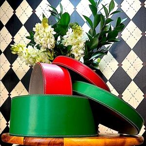 Nesting Leather Boxes Set of 2 – Red & Green – Cylindrical Storage - Large